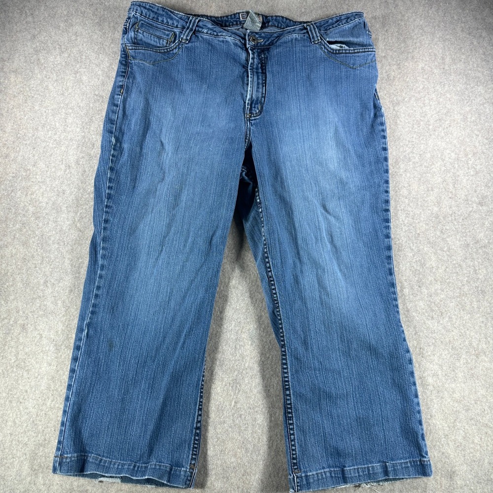 Y2K Faded Glory Women's Plus Size 24W Bootcut Stretch Jeans Raw Hem Blue Denim